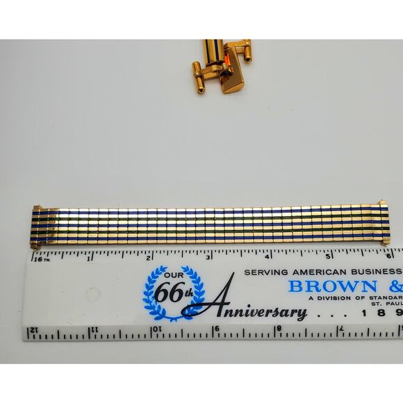 Destino Cufflinks Enamel Stripes Watch Band Retro Mens 1/20 10K Gold Filled MCM - Picture 8 of 12